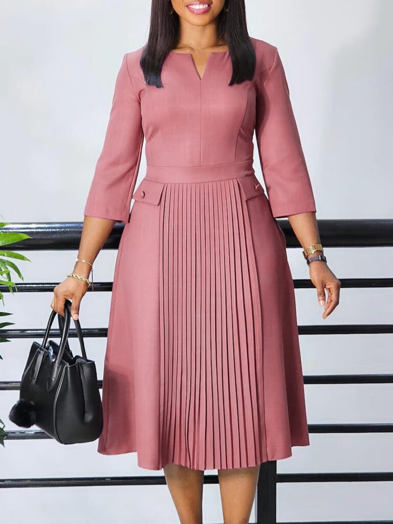 Elegant Pure Color Pleated Plus Size Women's - Image 3