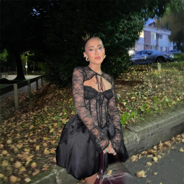 American Retro Autumn And Winter Style Led Lace Long-sleeved Black Dress - Image 3