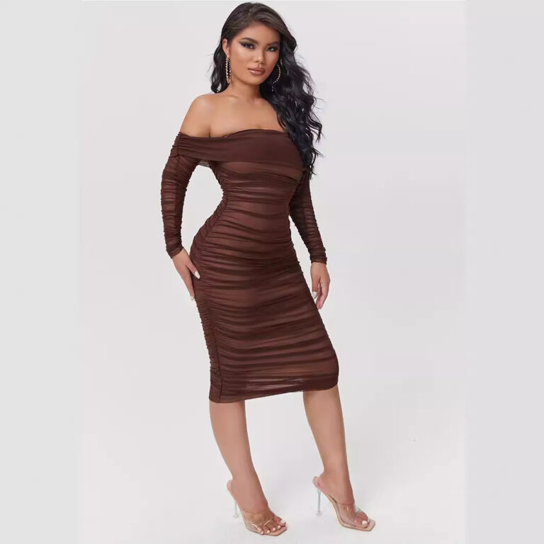 Women's Slant Shoulder Slim Fit Dress - Image 4