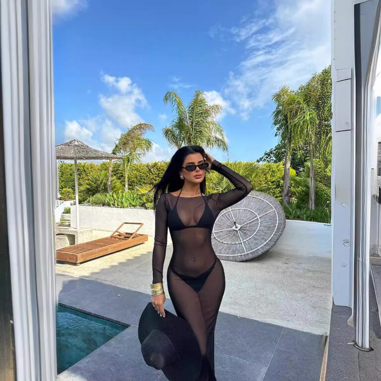 Sexy Wear Hot Girl Slim Fit Mesh See-through Off-shoulder Long Sleeve Dress - Image 2