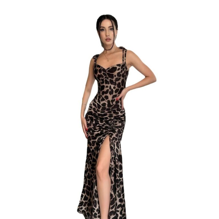 Leopard Print Split Pleated Nipped Waist Dress - Image 5