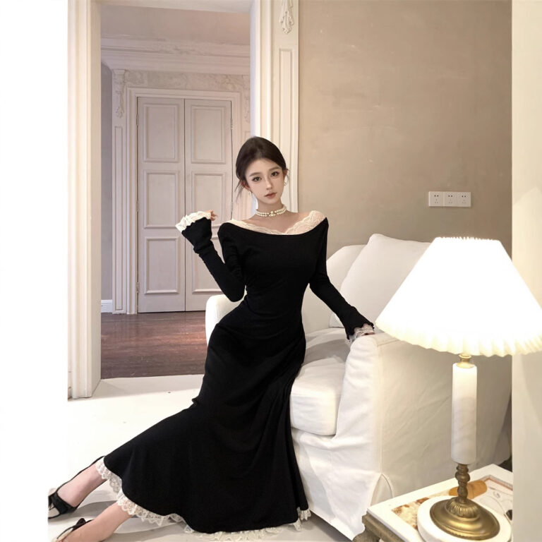 Women's Fashion Black Lace Long Dress - Image 3