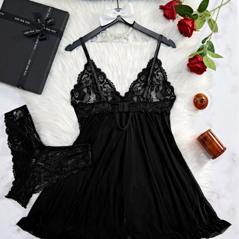Two-piece Suspender Dress Mesh Transparent Nightdress - Image 2