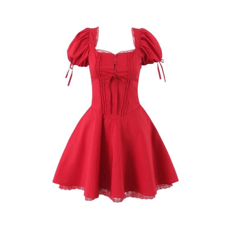 Women's Fashion Lace Puff Short Sleeve Dress - Image 2