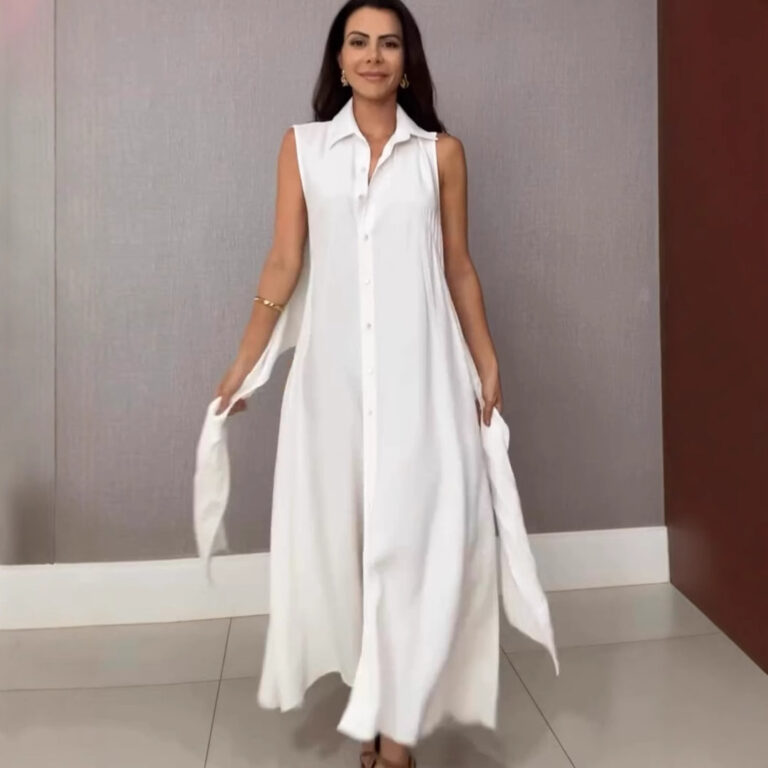 V-neck Sleeveless Solid Color Waist Tight Fake Two Pieces Dress - Image 2