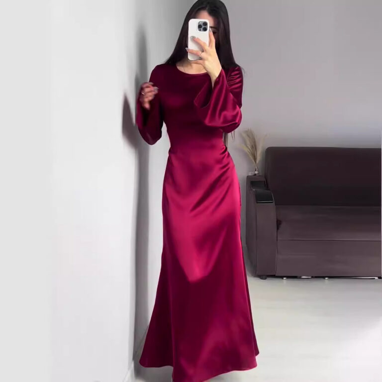 Waist-tight Slimming Lace Up Solid Color Long Sleeve Dress - Image 2