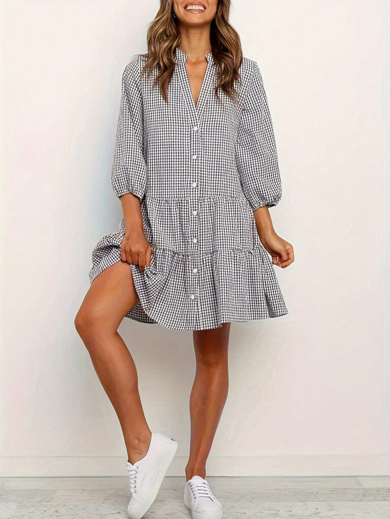 Fashion Simple Loose Plaid Dress Women - Image 7