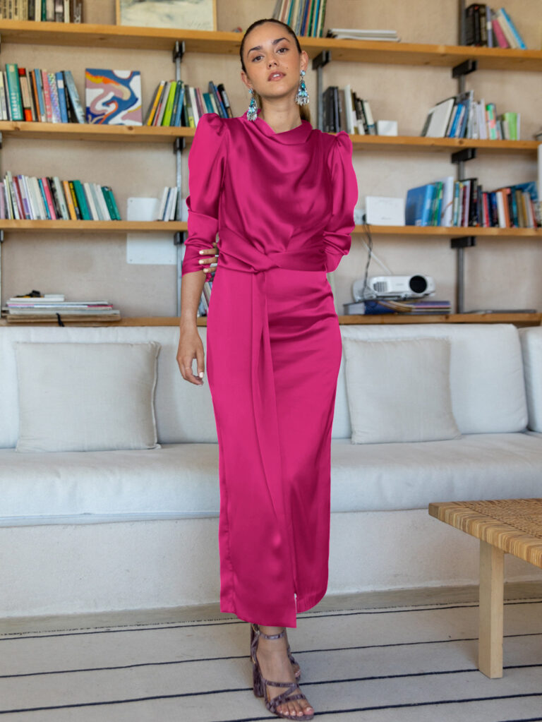 Solid Color Women's High Waist Satin Dress - Image 6