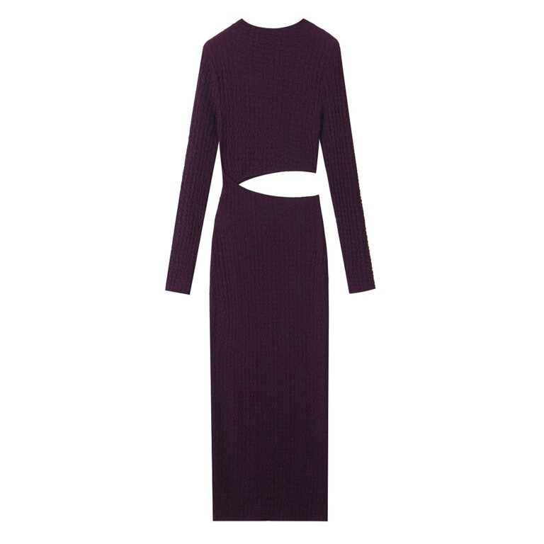 Long Sleeve Hollow-out Midriff Texture Maxi Dress - Image 4