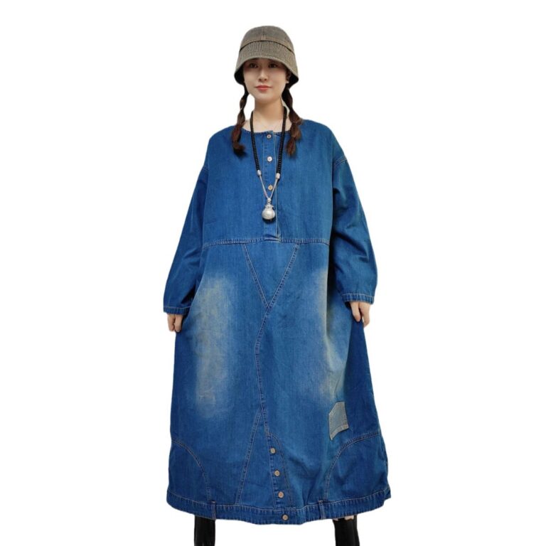 Loose-fitting Casual Round-neck Long-sleeved Denim Dress - Image 5