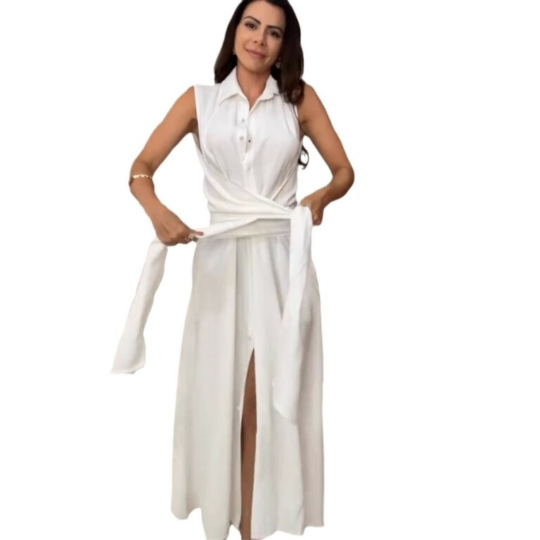 V-neck Sleeveless Solid Color Waist Tight Fake Two Pieces Dress - Image 5