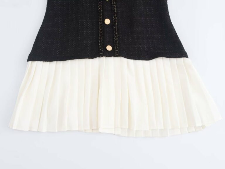 Autumn Women Clothing Retro Elegant Coarse Woven Stitching Pleated Dress - Image 4