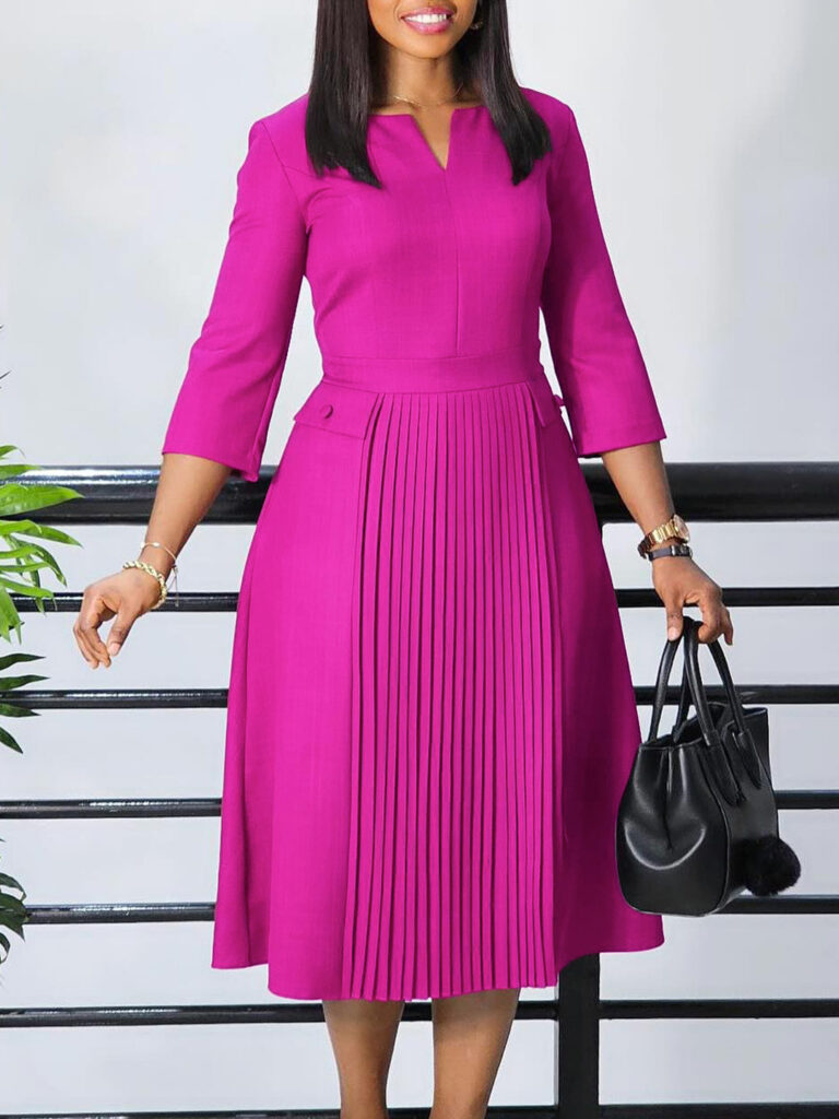 Elegant Pure Color Pleated Plus Size Women's - Image 5