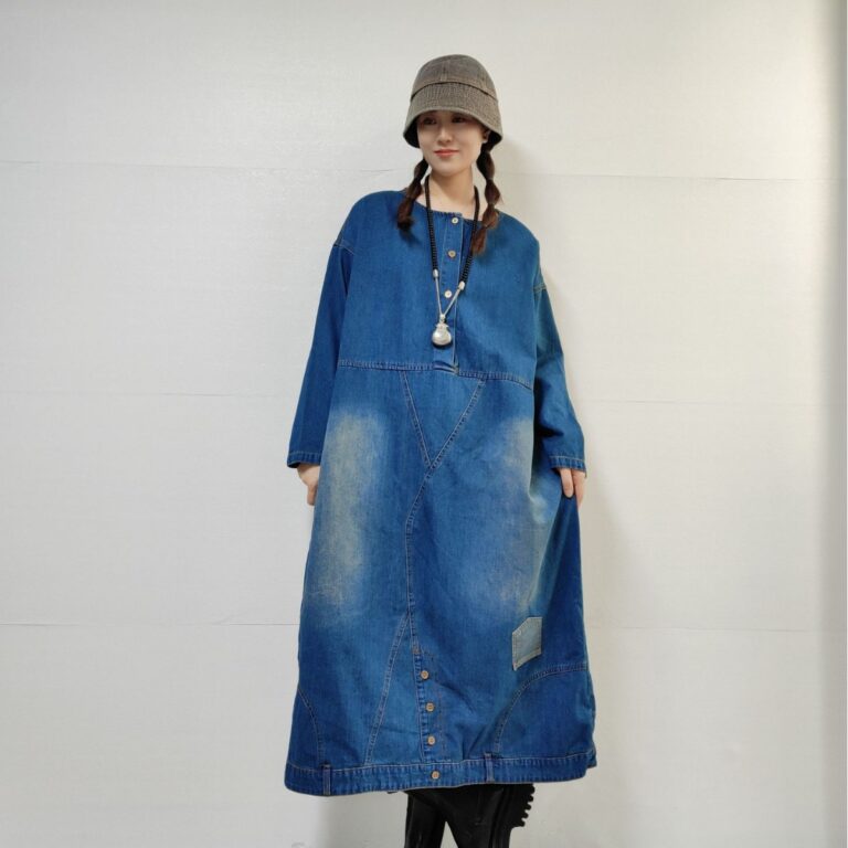 Loose-fitting Casual Round-neck Long-sleeved Denim Dress - Image 2