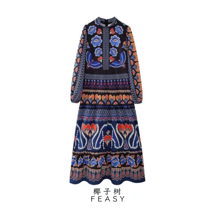 European And American Women's Clothing Printing Stitching Cake Dress - Image 2