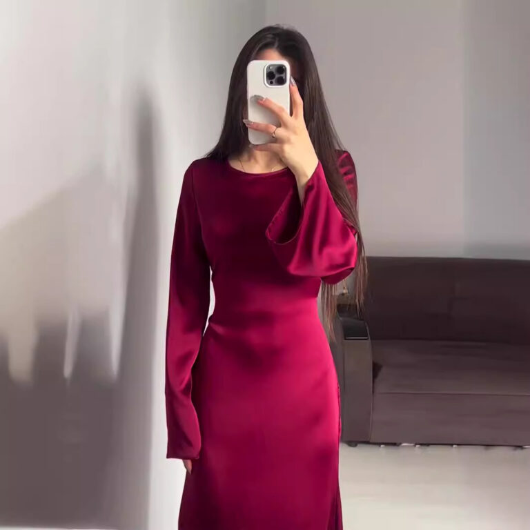 Waist-tight Slimming Lace Up Solid Color Long Sleeve Dress - Image 4
