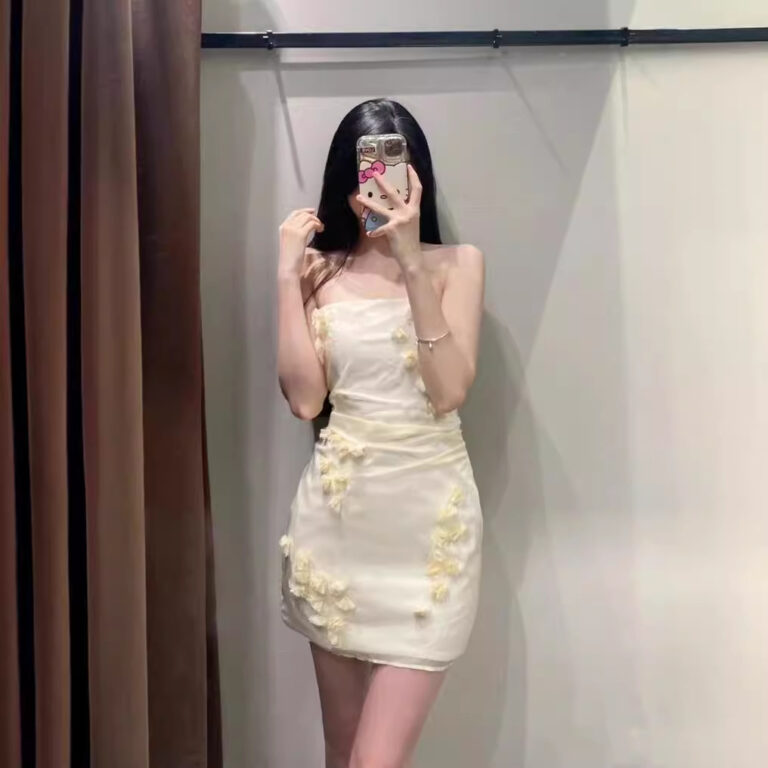 French Design Off-the-shoulder Tube Top Flowers Dress