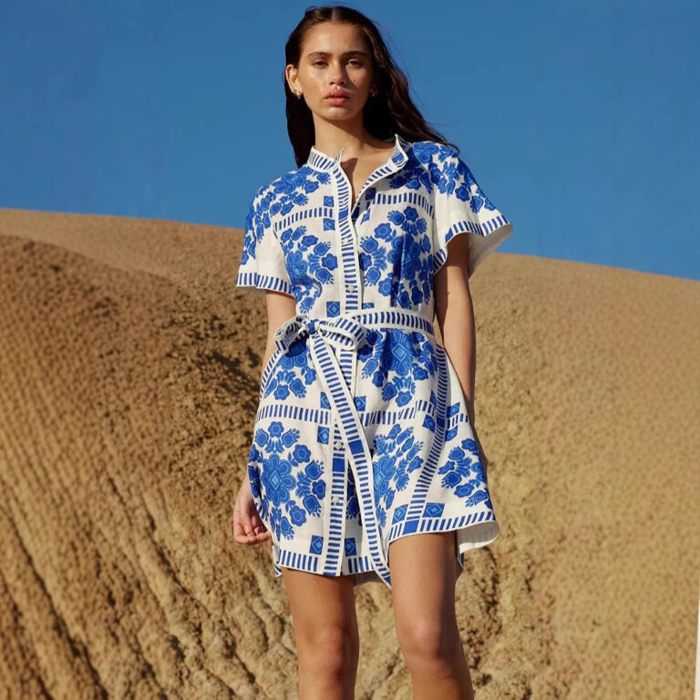 Women's Fashion Printed Lace Up Dress