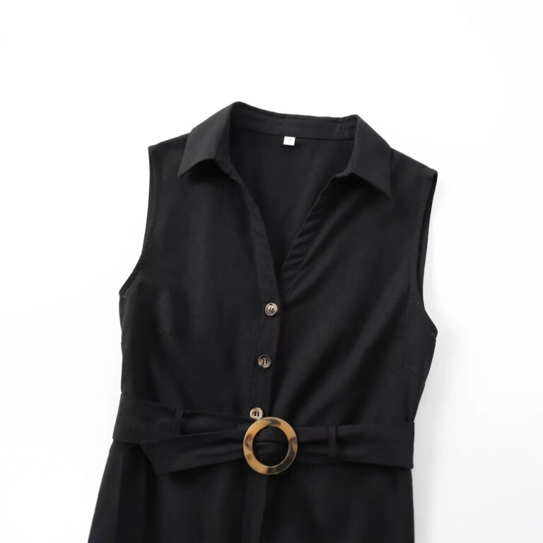 Women's V-neck Sleeveless Belt Shirt Dress - Image 4