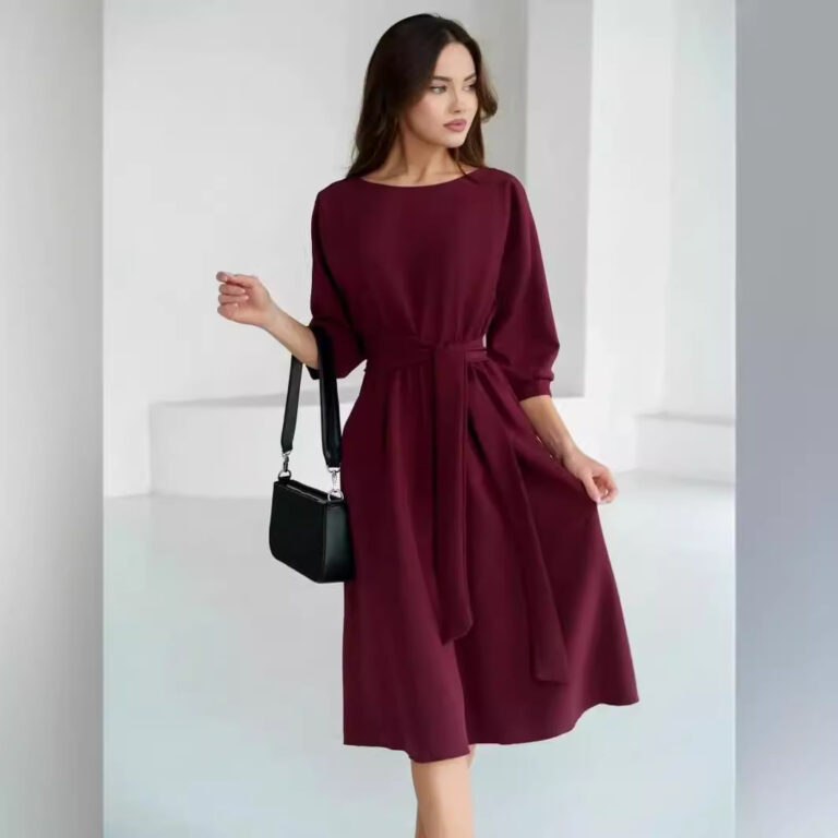 Spring And Summer New Fashion Casual Three-quarter Sleeve Waist Slimming Dress - Image 3