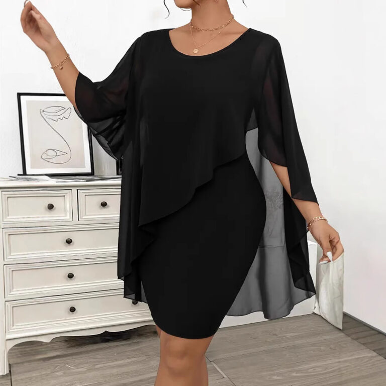 Chiffon Shawl Wrapped Hip Plus Size Dress - Image 3