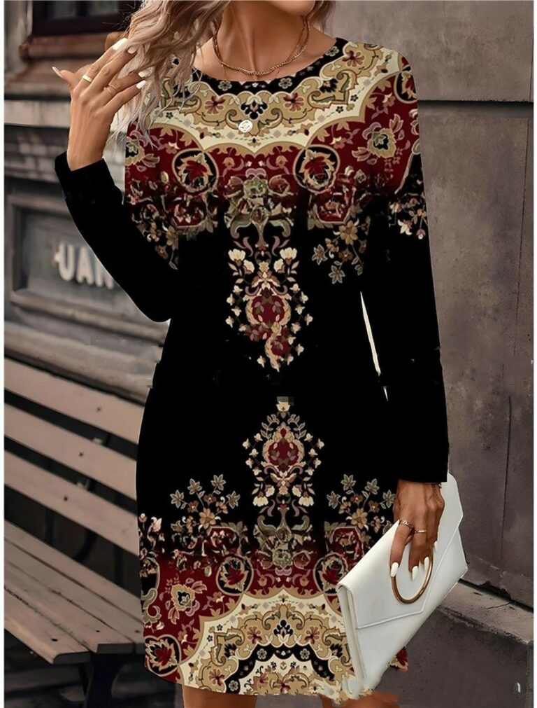 Christmas New Women's Clothes Long Sleeve T-shirt Dress Digital Printing - Image 5