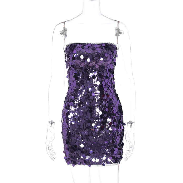 Women's Clothing Fashionable Sequins Bandeau Slim-fit Dress - Image 8