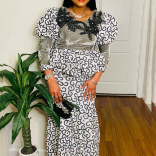 Women's Printing Loose Puff Sleeves Suit