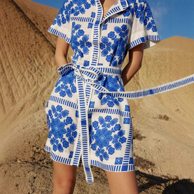 Women's Fashion Printed Lace Up Dress - Image 3