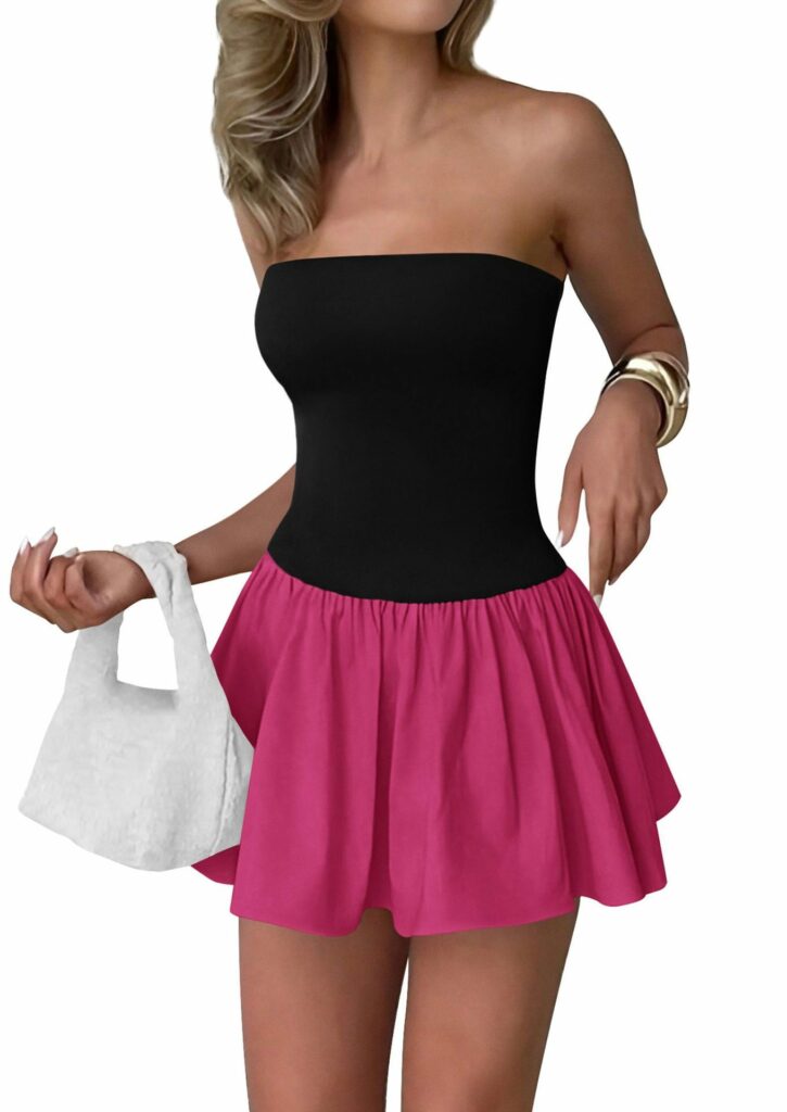 Dopamine Backless Pleated Contrast Color Slim Fit Dress - Image 7
