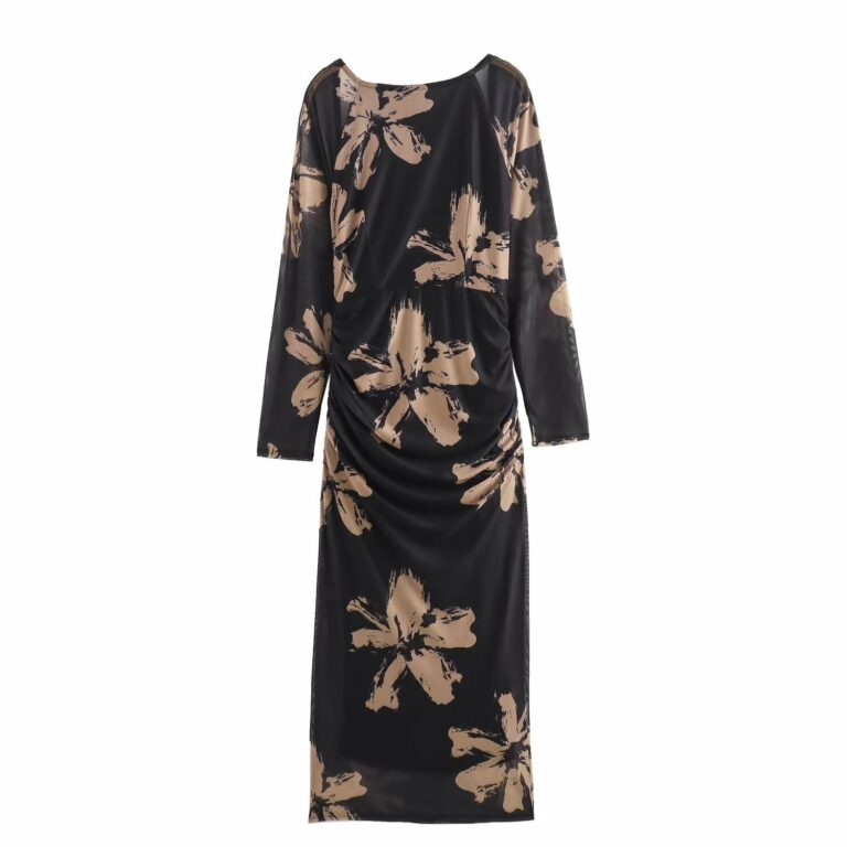 Simple Mesh Printed Sheath Dress - Image 5