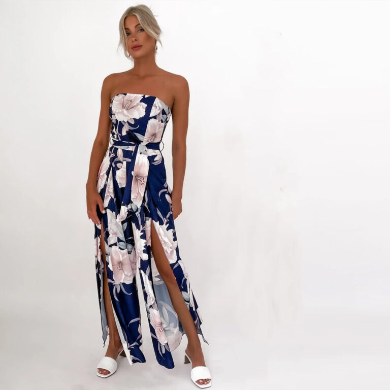 European And American Spring And Summer New Digital Printed Sexy Off-shoulder Tube Top Dress