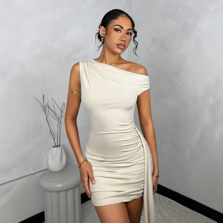 Tight Dress Asymmetric Frill Bandage - Image 3