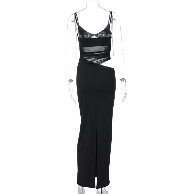 Winter New Fashion Sexy Patchwork Slit Mesh See-through Sling Dress - Image 6