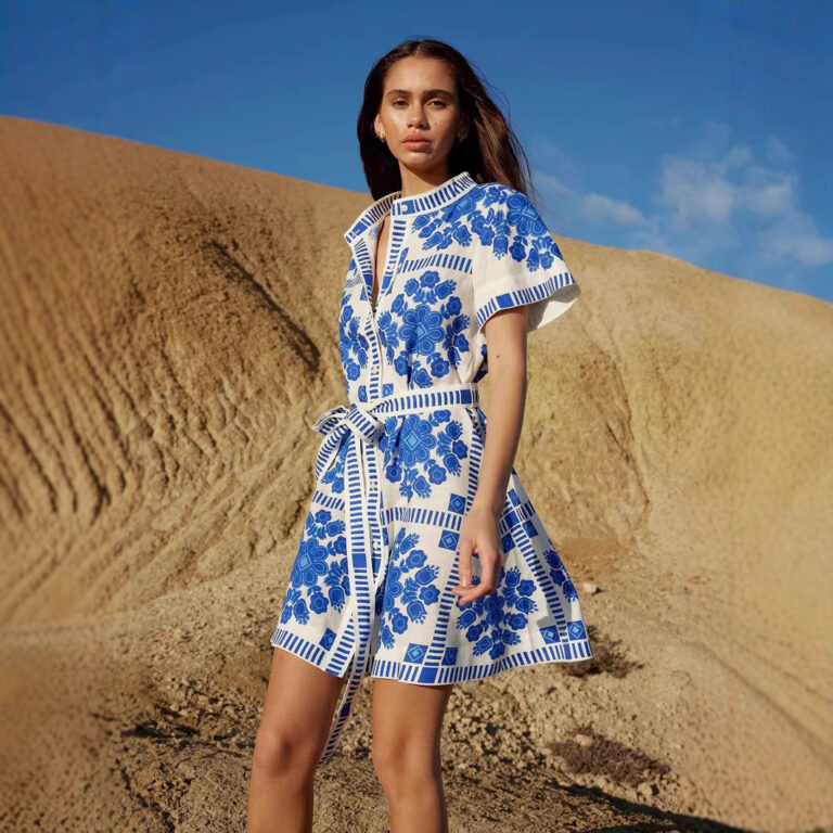 Women's Fashion Printed Lace Up Dress - Image 2