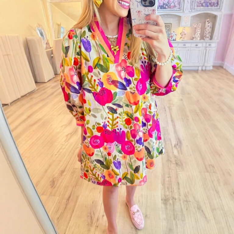 Floral Shading Three-quarter Sleeve 3D Printing Elegant Dress - Image 4