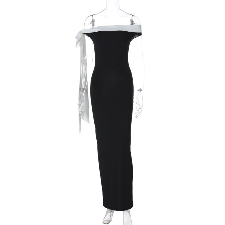 Women's Fashion Off-shoulder Ribbon Slim Fit Dress - Image 6