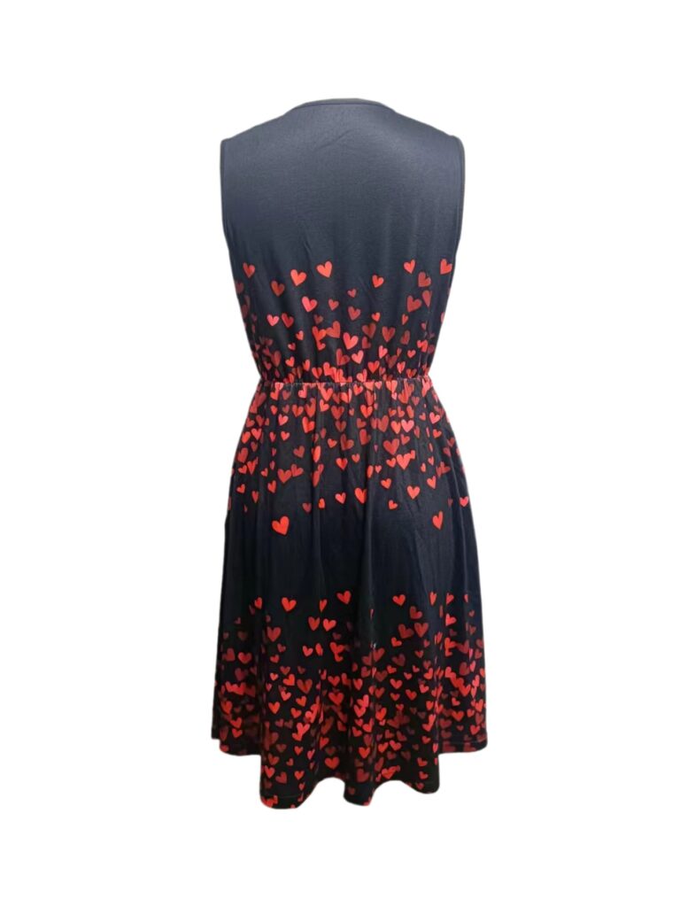Ladies' V-neck Heart-shaped Printed Casual Off Shoulder Dress - Image 3