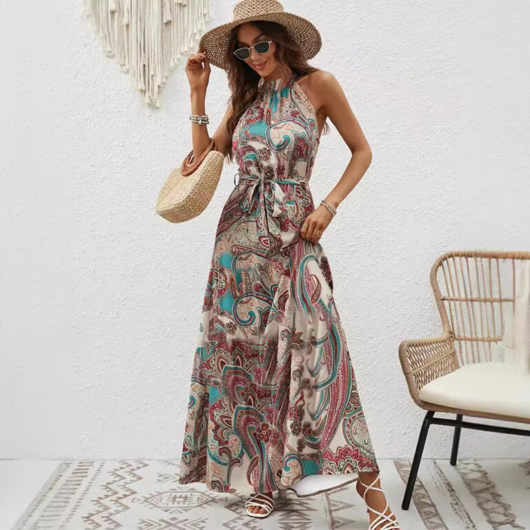 Bohemian Retro Halter Dress Women - Image 5