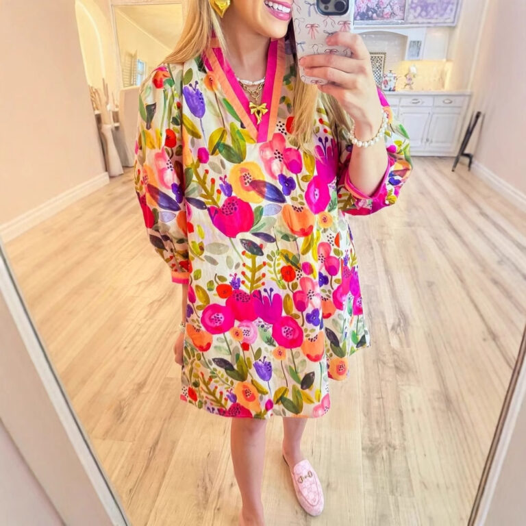 Floral Shading Three-quarter Sleeve 3D Printing Elegant Dress - Image 2