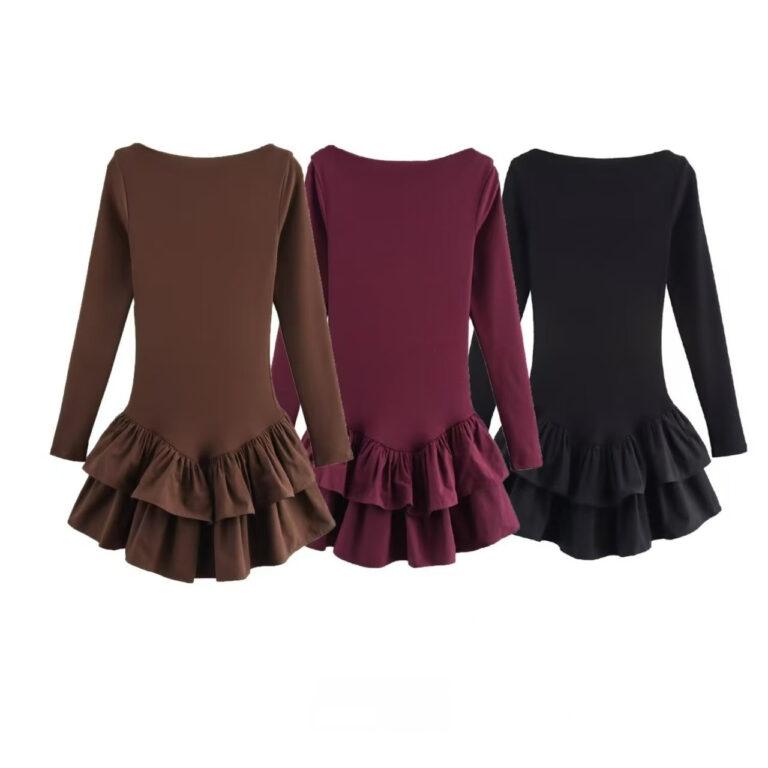 Women's Laminated Long Sleeve Short Dress