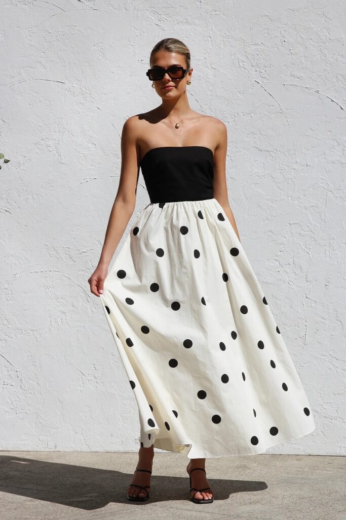 Polka Dot Print Stitching Chest Wrap A- Line Dress - Image 6