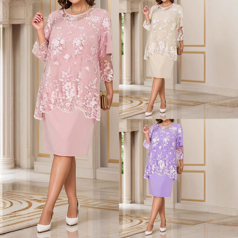 Plus Size Women's Evening Dress Lace Fake Two-piece