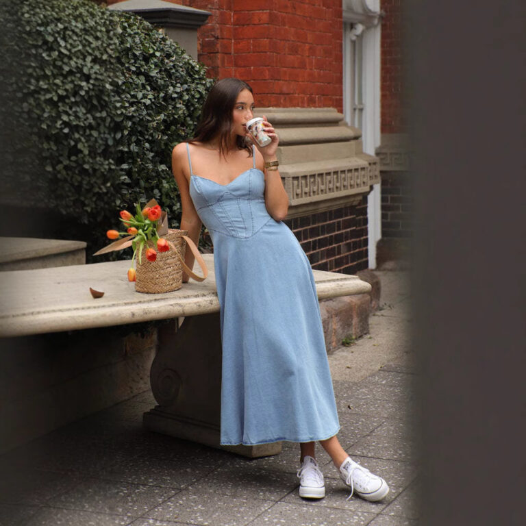Women's Sleeveless Spaghetti Straps Slimming Faux Denim Dress - Image 4