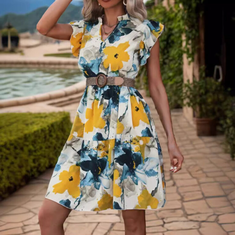American V-neck Short Sleeve Dress - Image 4