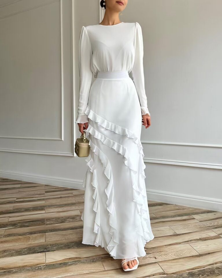 Three-dimensional Ruffled Slim Fit Long Dress Two-piece Set - Image 7