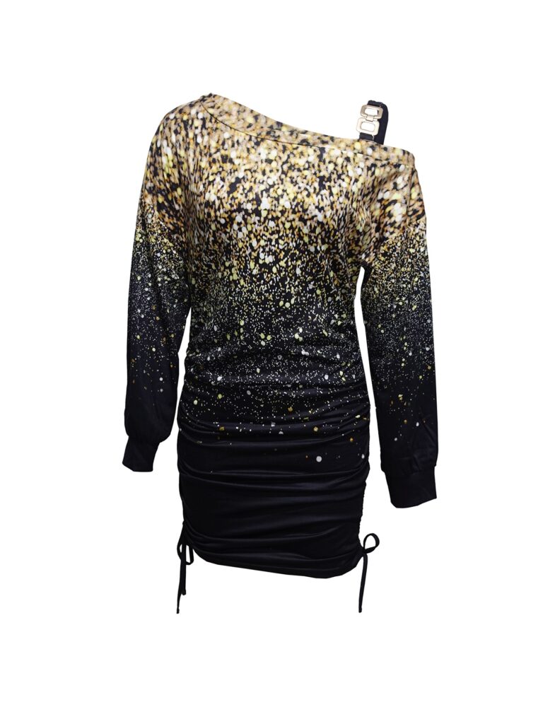 Ladies' Printed Off Shoulder Casual Bag Hip Dress - Image 2