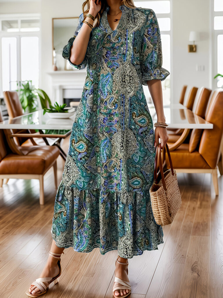 Women's Clothing Printed V-neck Plus Size Dress - Image 8