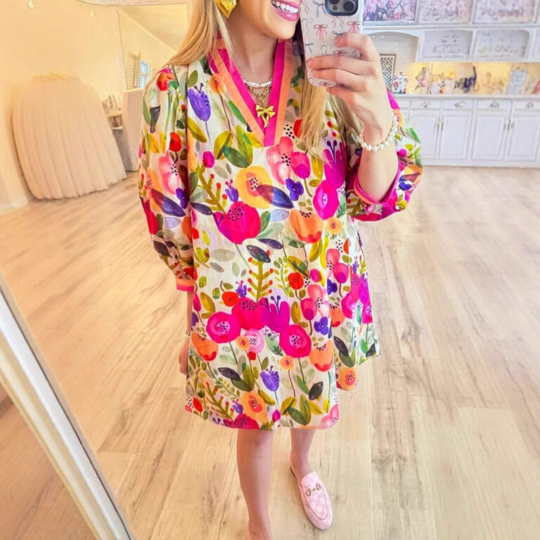 Floral Shading Three-quarter Sleeve 3D Printing Elegant Dress