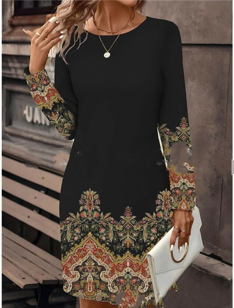 Christmas New Women's Clothes Long Sleeve T-shirt Dress Digital Printing - Image 3